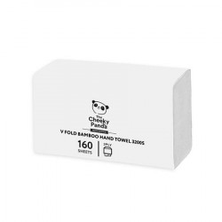 Kéztörlő, bambusz, V hajtogatott, 2 rétegű, 160 lap, 21,5x22,5 cm, CHEEKY PANDA, fehér