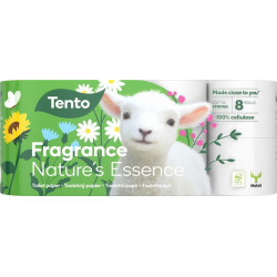 Toalettpapír, 3 rétegű, kistekercses, 8 tekercs, TENTO "Nature`s Essence", fehér Toalettpapír, 3 rétegű, kistekercses, 8 tekercs, TENTO "Nature`s Essence", fehér