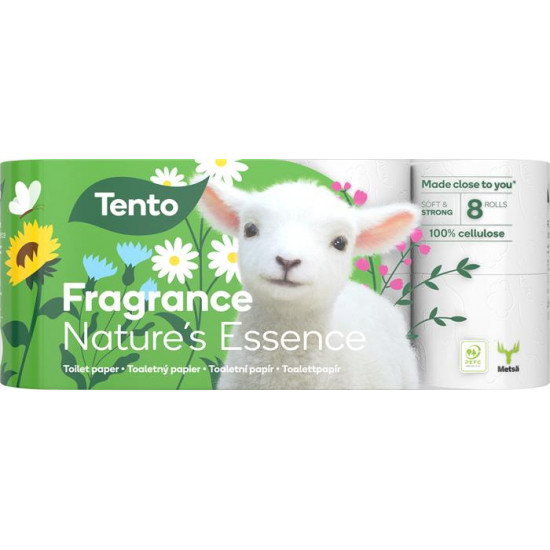 Toalettpapír, 3 rétegű, kistekercses, 8 tekercs, TENTO "Nature`s Essence", fehér
