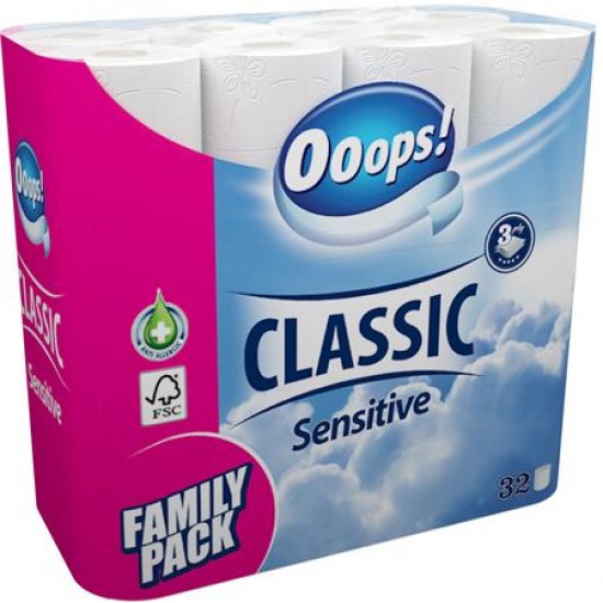 Toalettpapír, 3 rétegű, 32 tekercses, "Ooops!", sensitive