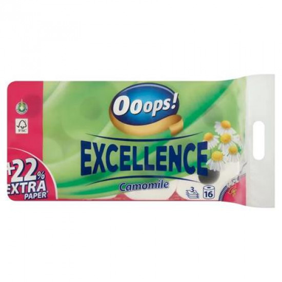 Toalettpapír, 3 rétegű, kistekercses, 16 tekercs, OOOPS "Excellence", kamilla