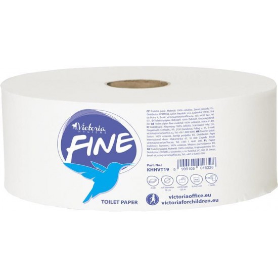 Toalettpapír, 2 rétegű, 19 cm átmérő, VICTORIA "Mini Jumbo", fehér