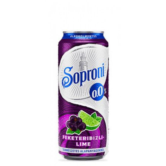 Alkoholmentes sör, 0,5 l, dobozos, SOPRONI "0.0%", feketeribizli-lime