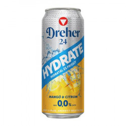 Alkoholmentes sör, 0,5 l, dobozos, DREHER "24 Hydrate", mangó-citrom