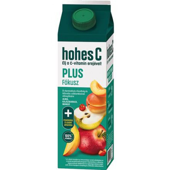 Gyümölcslé, 100%, 1l, HOHES C "Plus Fókusz", alma-kajszibarack-mangó