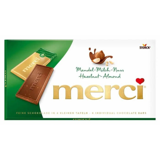 Táblás tejcsokoládé, 100 g, MERCI, mandulás-mogyorós