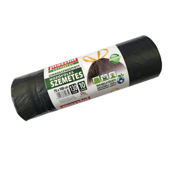 Szemeteszsák, húzófüles, 130 l, 10 db, 75x100 cm, MAZZINI
