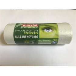 Szemeteszsák, szelektív hulladékhoz, újrahasznosított, erős, 135 l, 10 db, 70x110 cm, MAZZINI
