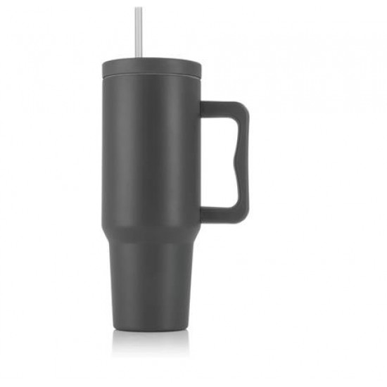 Termoszbögre, 1,2 l,  szívószállal, füllel, szürke