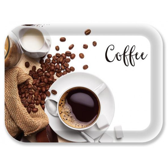 Tálca, szögletes, műanyag, kávé mintás, 33x24,5 cm Tálca, szögletes, műanyag, kávé mintás, 33x24,5 cm