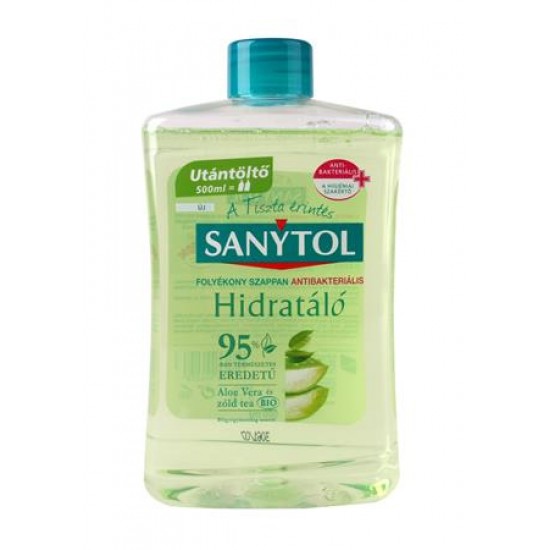 Antibakteriális folyékony szappan, utántöltő, 500 ml, SANYTOL, zöld tea és aloe vera