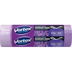 Szemeteszsák, zárószalagos, 35 l, 15 db, 50x60 cm, HDPE, 15 µ, VORTEX, levendula illattal