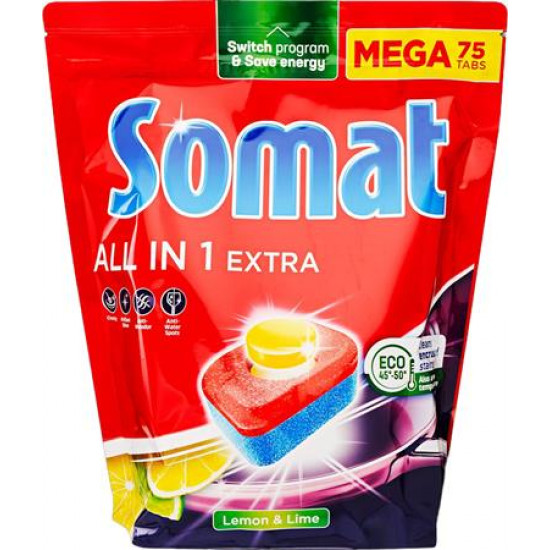 Mosogatógéptabletta, 75 db, SOMAT "All in 1 Extra", Lemon&Lime