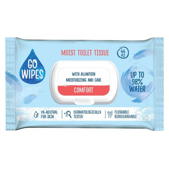 Toalettpapír, nedves, visszazárható tetővel, 44 db, GO WIPES "Comfort"