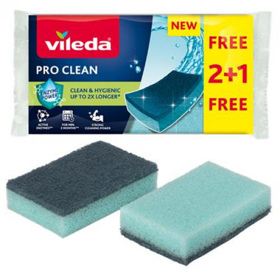 Mosogatószivacs, 2+1 db, VILEDA "Pro Clean", kék Mosogatószivacs, 2+1 db, VILEDA "Pro Clean", kék