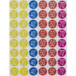 Etikett, árengedmény, 24 mm, kör, színes, APLI, 240 etikett/csomag, -20-50%