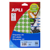 Etikett, 19 mm kör, színes, A5 hordozón, APLI, zöld, 560 etikett/csomag Etikett, 19 mm kör, színes, A5 hordozón, APLI, zöld, 560 etikett/csomag