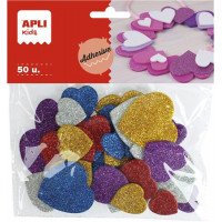 Moosgumi, öntapadó, glitteres, szívek, APLI "Eva Sheets", vegyes színek Moosgumi, öntapadó, glitteres, szívek, APLI "Eva Sheets", vegyes színek