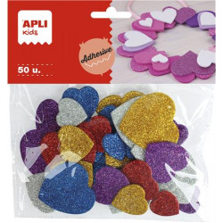 Moosgumi, öntapadó, glitteres, szívek, APLI "Eva Sheets", vegyes színek Moosgumi, öntapadó, glitteres, szívek, APLI "Eva Sheets", vegyes színek