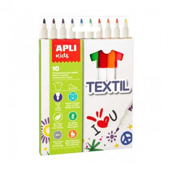 Textilmarker, 2,9 mm, APLI "Kids Textil", 10 különböző szín