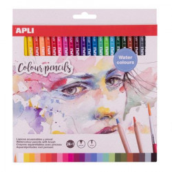 Akvarell színes ceruza készlet, háromszögletű, ecsettel, APLI, 24 különböző szín Akvarell színes ceruza készlet, háromszögletű, ecsettel, APLI, 24 különböző szín