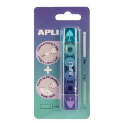 Hibajavító- és ragasztóroller, 2in1, 5 mm x 4-3 m, APLI , vegyes színek Hibajavító- és ragasztóroller, 2in1, 5 mm x 4-3 m, APLI , vegyes színek