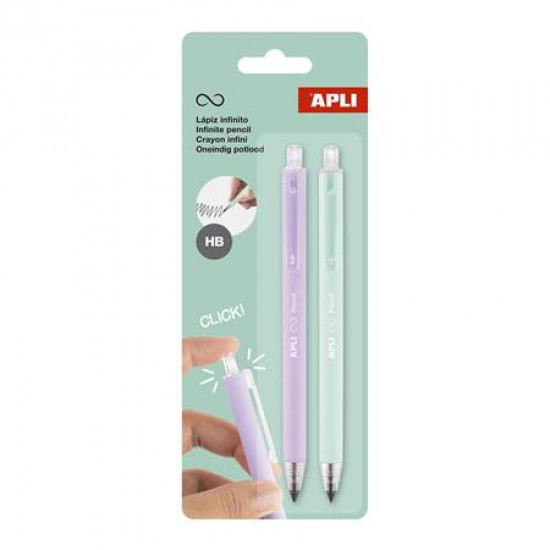 Töltőceruza, HB, nyomógombos, APLI "Infinite Click", lila és zöld