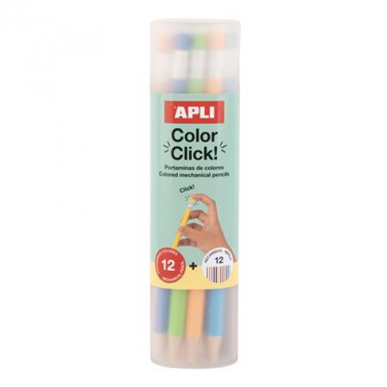 Színes töltőceruza készlet, ceruzatartóban, APLI "Color Click", 12 különböző szín