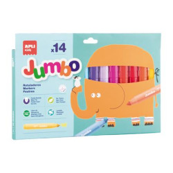 Filctoll készlet, 9,6 mm, kimosható, vastag, APLI Kids "Jumbo", 14 különböző szín