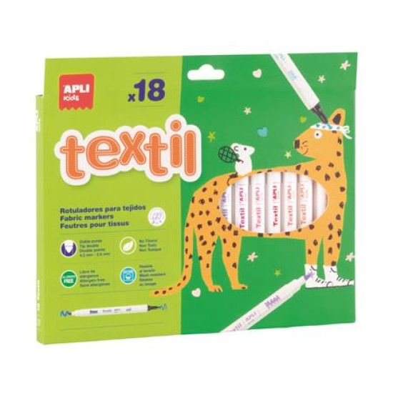 Textilfilc, 2,5-4,2 mm, kétvégű, APLI Kids "Textile", 18 különböző szín Textilfilc, 2,5-4,2 mm, kétvégű, APLI Kids "Textile", 18 különböző szín