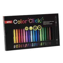 Zseléstoll, akril tintával, 0,7 mm, nyomógombos, APLI "Color Click", 18 különböző szín Zseléstoll, akril tintával, 0,7 mm, nyomógombos, APLI "Color Click", 18 különböző szín