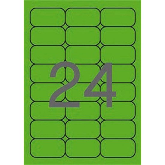 Etikett, 64x33,9 mm, színes, kerekített sarkú, APLI, neon zöld, 480 etikett/csomag