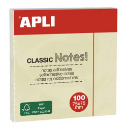 Öntapadó jegyzettömb, 75x75 mm, 100 lap, APLI, sárga