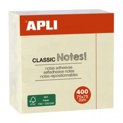 Öntapadó jegyzettömb, 75x75 mm, 400 lap, APLI, sárga