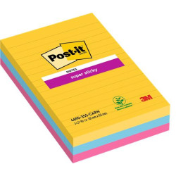Öntapadó jegyzettömb, vonalas, 3x90 lap, 101x152 mm, 3M POSTIT "Super Sticky", "Carnival", vegyes színek