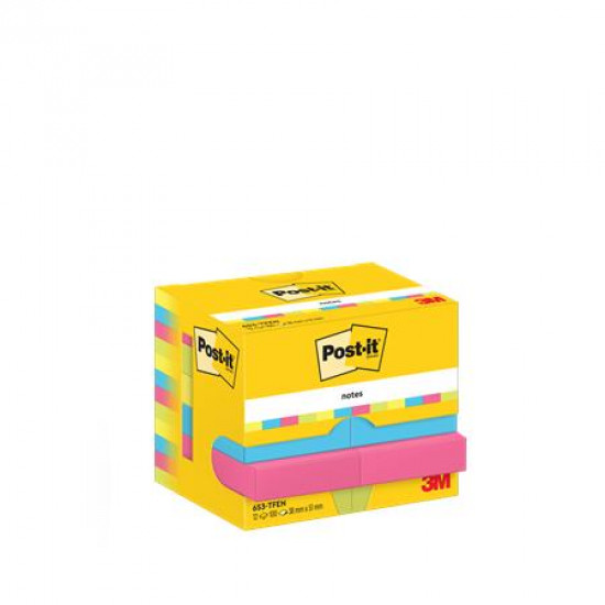 Öntapadó jegyzettömb, 38x51 mm, 12x100 lap, 3M POSTIT, energikus színek