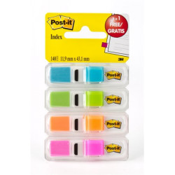 Jelölőcímke adagolóban, műanyag, 4x35 lap, 12x43 mm, 3M POSTIT, élénk színek