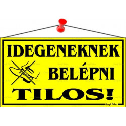Információs tábla, 22,5x12,5 cm, "Idegeneknek belépni tilos!", sárga Információs tábla, 22,5x12,5 cm, "Idegeneknek belépni tilos!", sárga