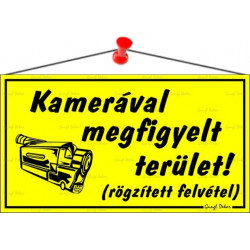 Információs tábla, 22,5x12,5 cm, "Kamerával megfigyelt terület", sárga Információs tábla, 22,5x12,5 cm, "Kamerával megfigyelt terület", sárga