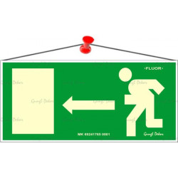 Információs tábla, 25x11,5 cm, fluoreszkáló, utánvilágítós, "Menekülési irány balra"