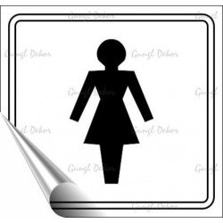 Információs matrica, 8,7x8,3 cm, toalett, női szimbólum, fehér/fekete