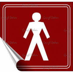 Információs matrica, 8,7x8,3 cm, toalett, férfi szimbólum, burgundi vörös/fehér