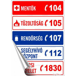 Információs matrica, 25x17,5 cm, "Segélyhívószámok"