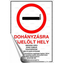 Információs matrica, 21x30 cm, "Dohányzásra kijelölt hely"