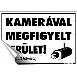 Információs matrica, 11,6x16,6 cm, "Kamerával megfigyelt terület"