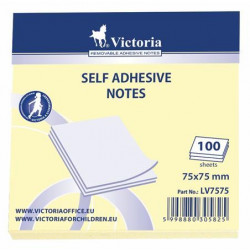 Öntapadó jegyzettömb, 75x75 mm, 100 lap, VICTORIA, sárga