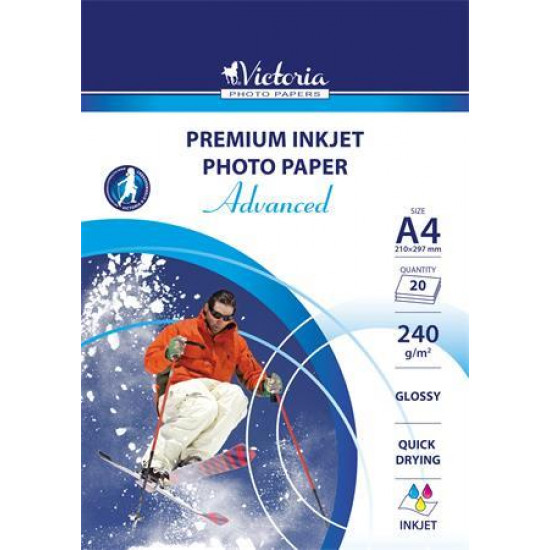 Fotópapír, tintasugaras, A4, 240 g, fényes, VICTORIA "Advanced"