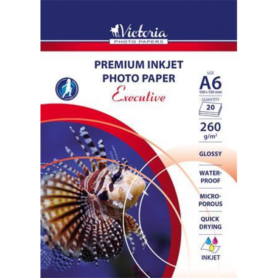 Fotópapír, tintasugaras, A6, 260 g, magasfényű, VICTORIA "Executive"