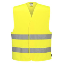 Jelzőmellény, jól láthatósági, két csíkos, L méret, "Hi-Vis", sárga