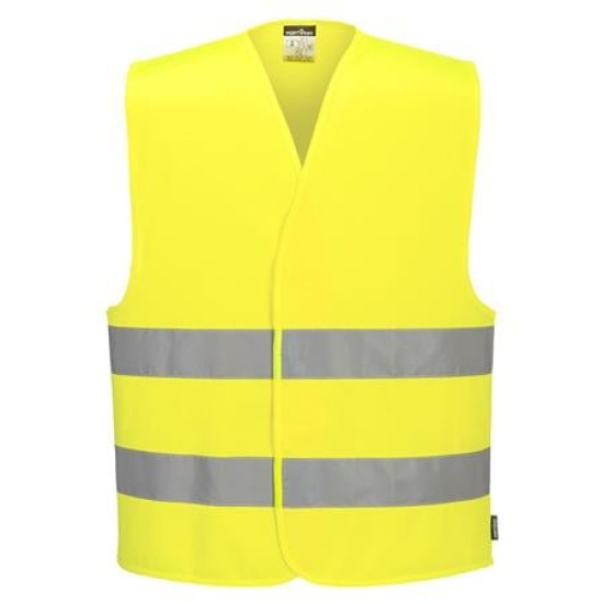 Jelzőmellény, jól láthatósági, két csíkos, L méret, "Hi-Vis", sárga